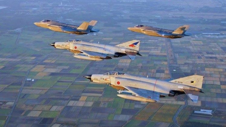 Japanese F-4EJ and F-35 Fighters