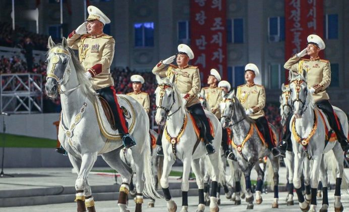 Korean People's Army Personnel on Horseback