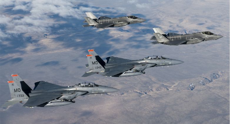 F-35 and F-15 Fighters in Formation