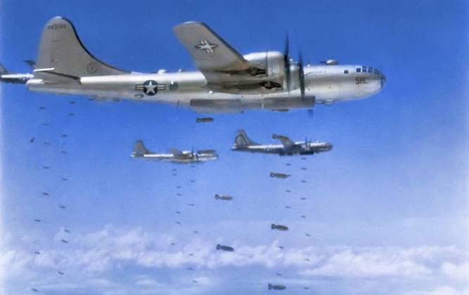 American B-29s Carry Out Strategic Bombing Raid Over Korea (colourised)