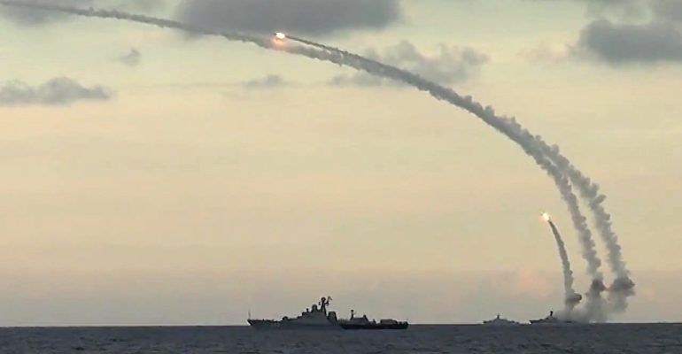 Russian Frigates Launch Kalibr Cruise Missiles 
