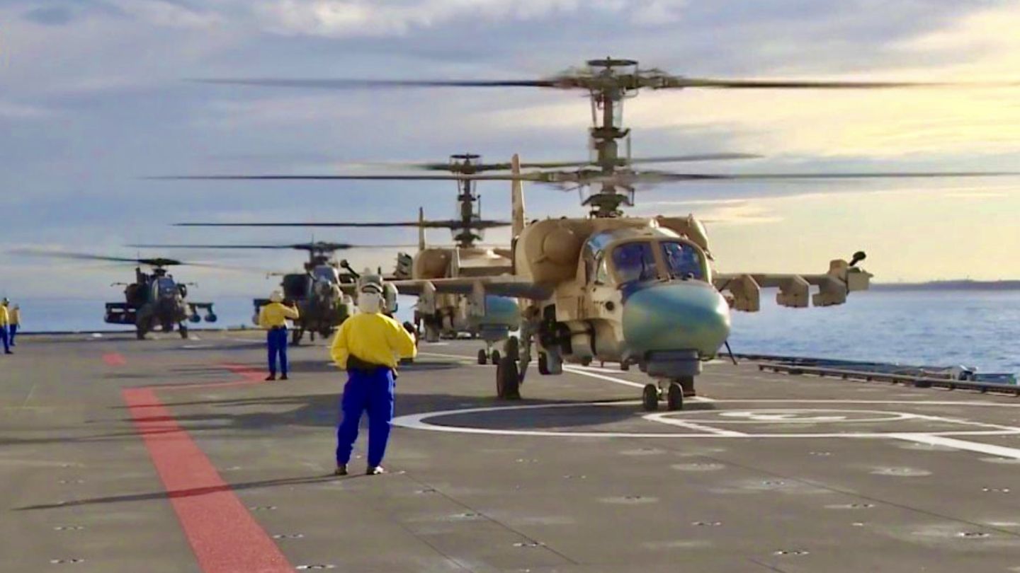 Ka-52 Attack Helicopters Onboard Mistral Class Carrier