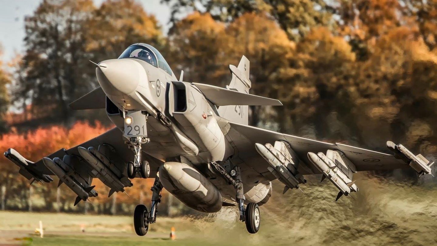 Gripen Light Fighter with AIM-120 AMRAAM Air to Air Missiles