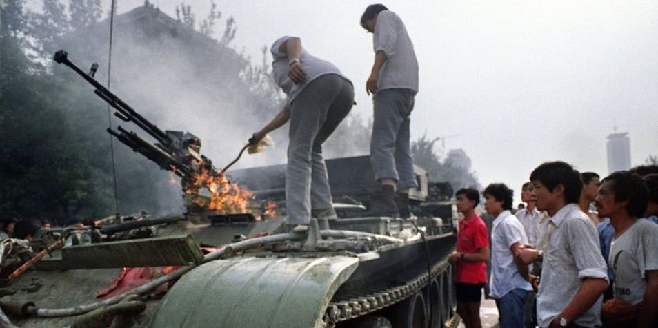 Protesters Set Fire to PLA Army Armoured Vehicle 