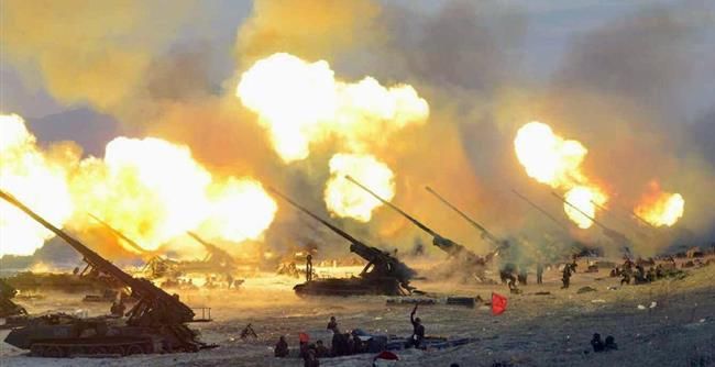 Korean Koksan 170mm Guns Barrage Mock Targets in Artillery Exercise