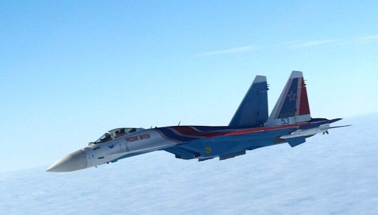 Russian Knights Su-35 on Bomber Escort Mission Over the Barents Sea in Early March