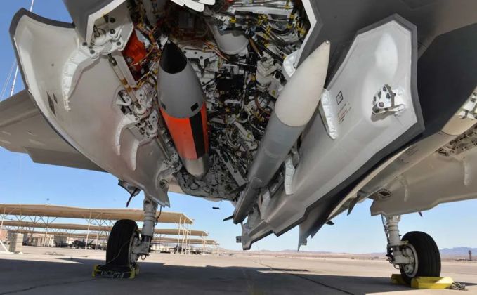 B61-12 Nuclear Bomb and AIM-120 Air-to-Air Missile in an F-35 Internal Weapons Bay 