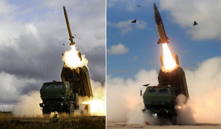 Rocket (left) and Ballistic Missile Launches From HIMARS System 