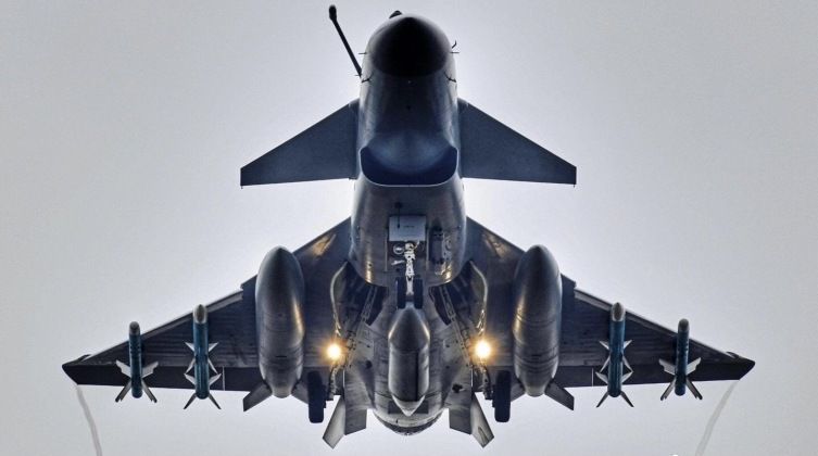 J-10C Fighter with Three External Fuel Tanks and PL-15 and PL-10 Air-to-Air Missiles