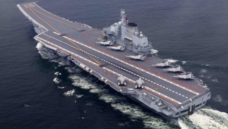 Chinese Carrier Liaoning with J-15 Fighters Onboard 