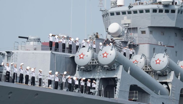Russian Navy Personnel on the Varyag as it Arrives in Qingdao