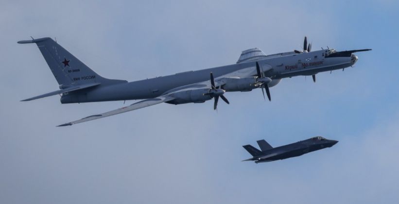 Russian Tu-142 Escorted by British F-35B