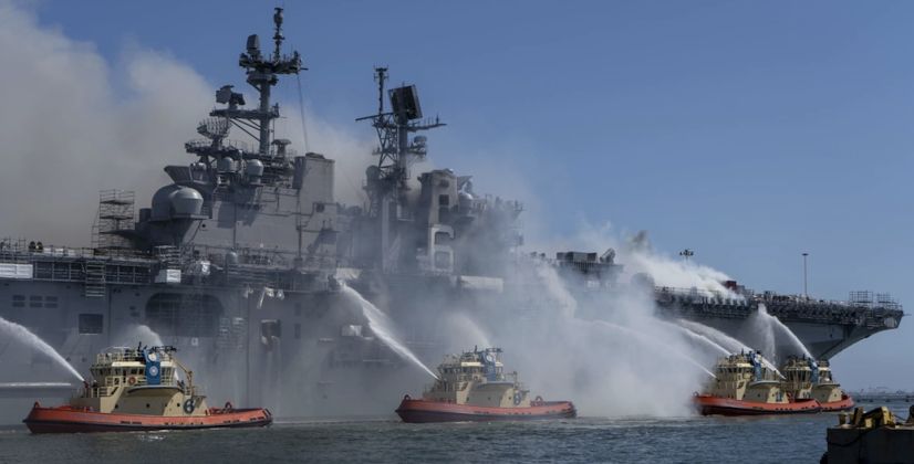 Wasp Class Carrier USS Bonhomme Richard After Major Fire in 2020 - The Fire Forced the Navy to Decommission it