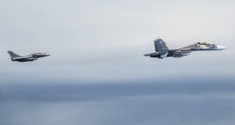 Rafale Lightweight Fighter (back) and Su-30SM2 Heavyweight Fighter (front) During Baltic Sea Engagement in May 2026 