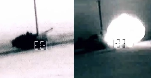 Challenger 2 Milliseconds Before and After Destruction by Vikhr Missile in Kursk