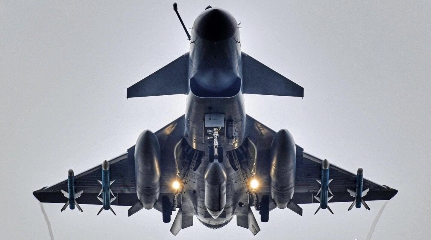 J-10C Fighter with Three External Fuel Tanks and PL-15 and PL-10 Air-to-Air Missiles