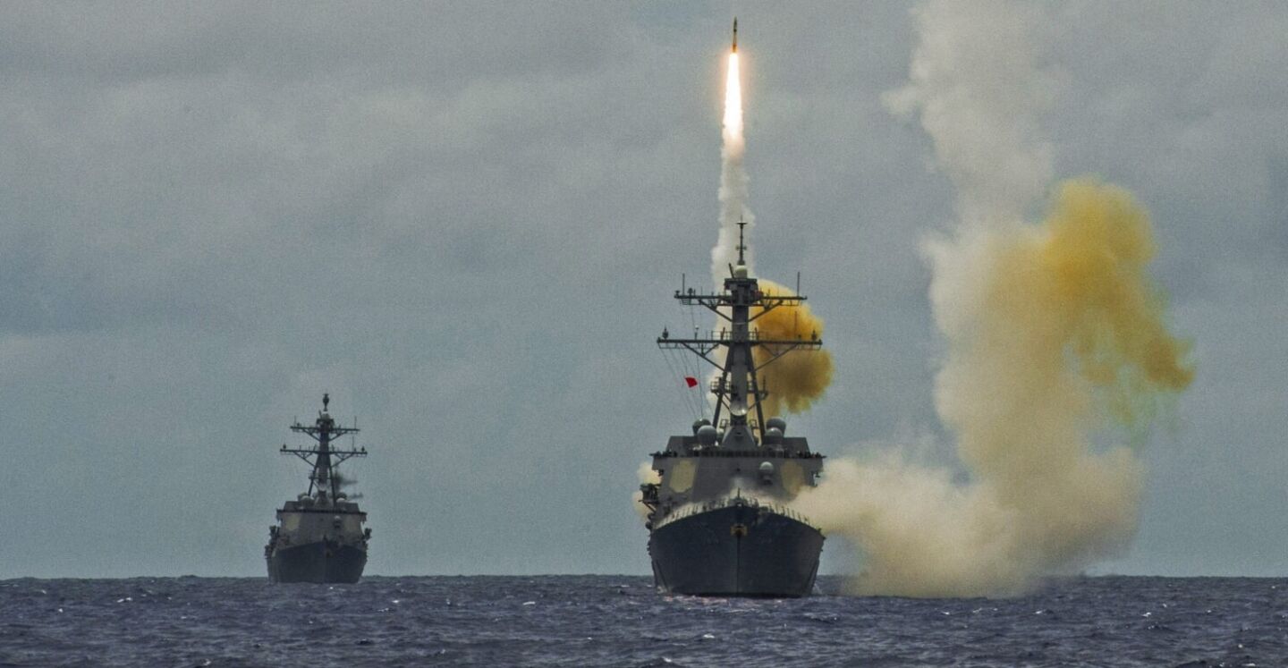 Arleigh Burke Class Destroyer Fires SM-2 Anti Ballistic Missile