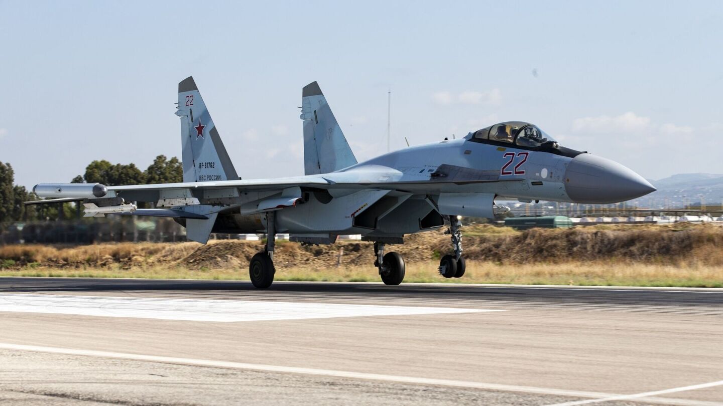 Russian Aerospace Forces Su-35 Takes Off at Khmeimim Airbase in Syria